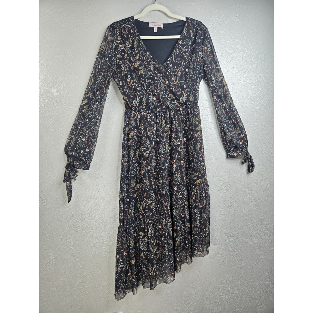 Floral Mesh Asymmetrical Woodland Midi Dress S Black Green Forest Fairy Grunge
